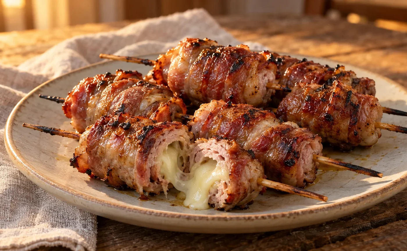 Bombette pugliesi di capocollo ripiene di caciocavallo cotte alla brace