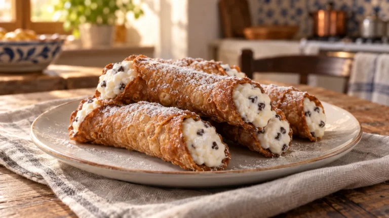 Cartocci siciliani fritti ripieni di crema di ricotta e gocce di cioccolato