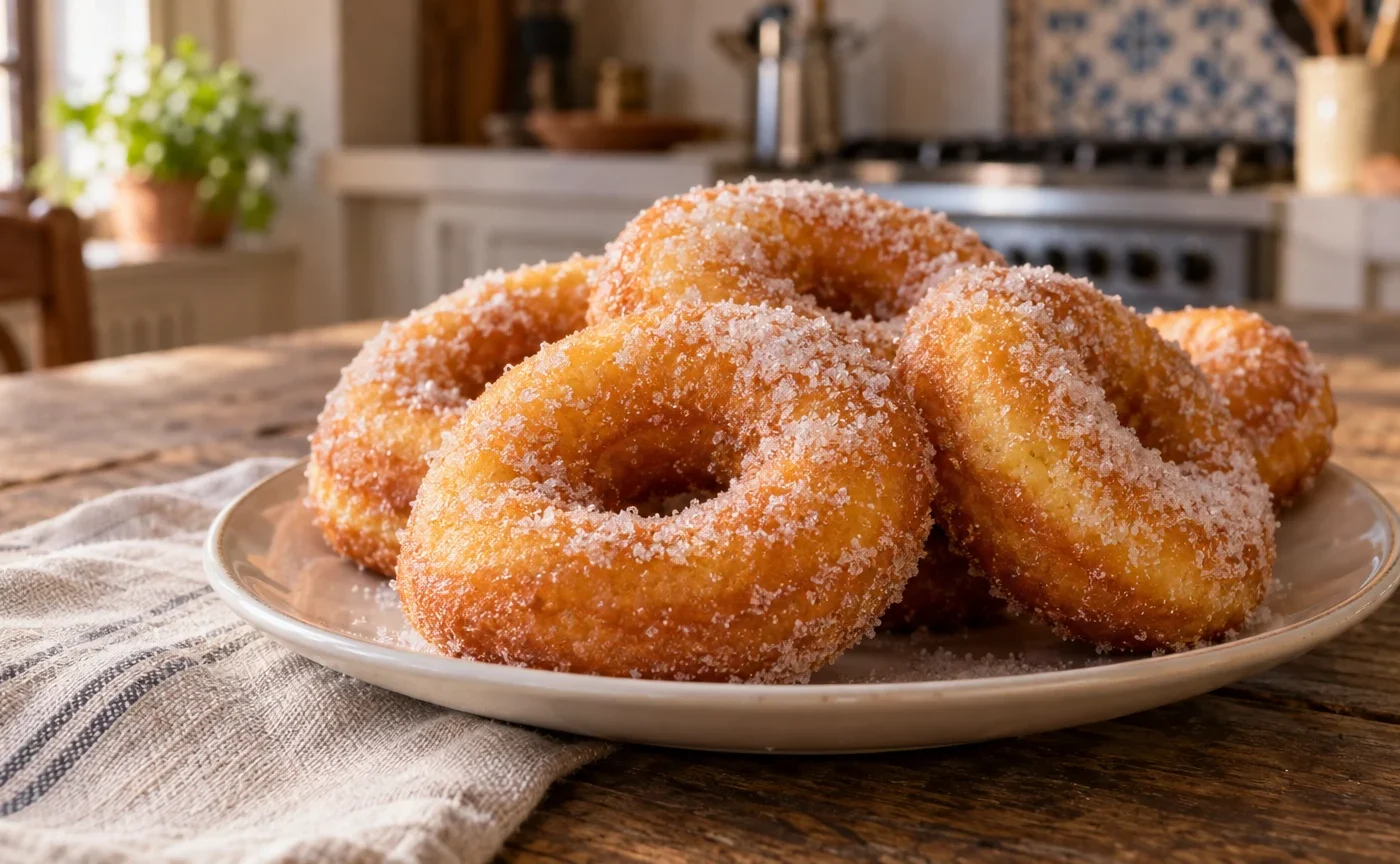 Ciambella fritta romana dorata e passata nello zucchero semolato