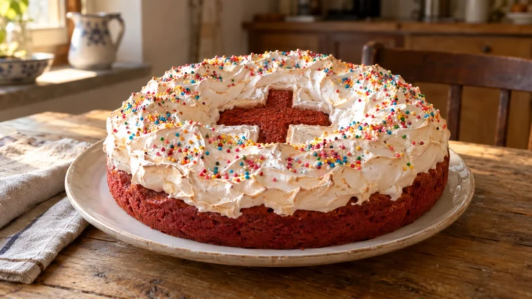 Ciaramicola perugina con impasto rosso all’alchermes, meringa bianca e confettini colorati