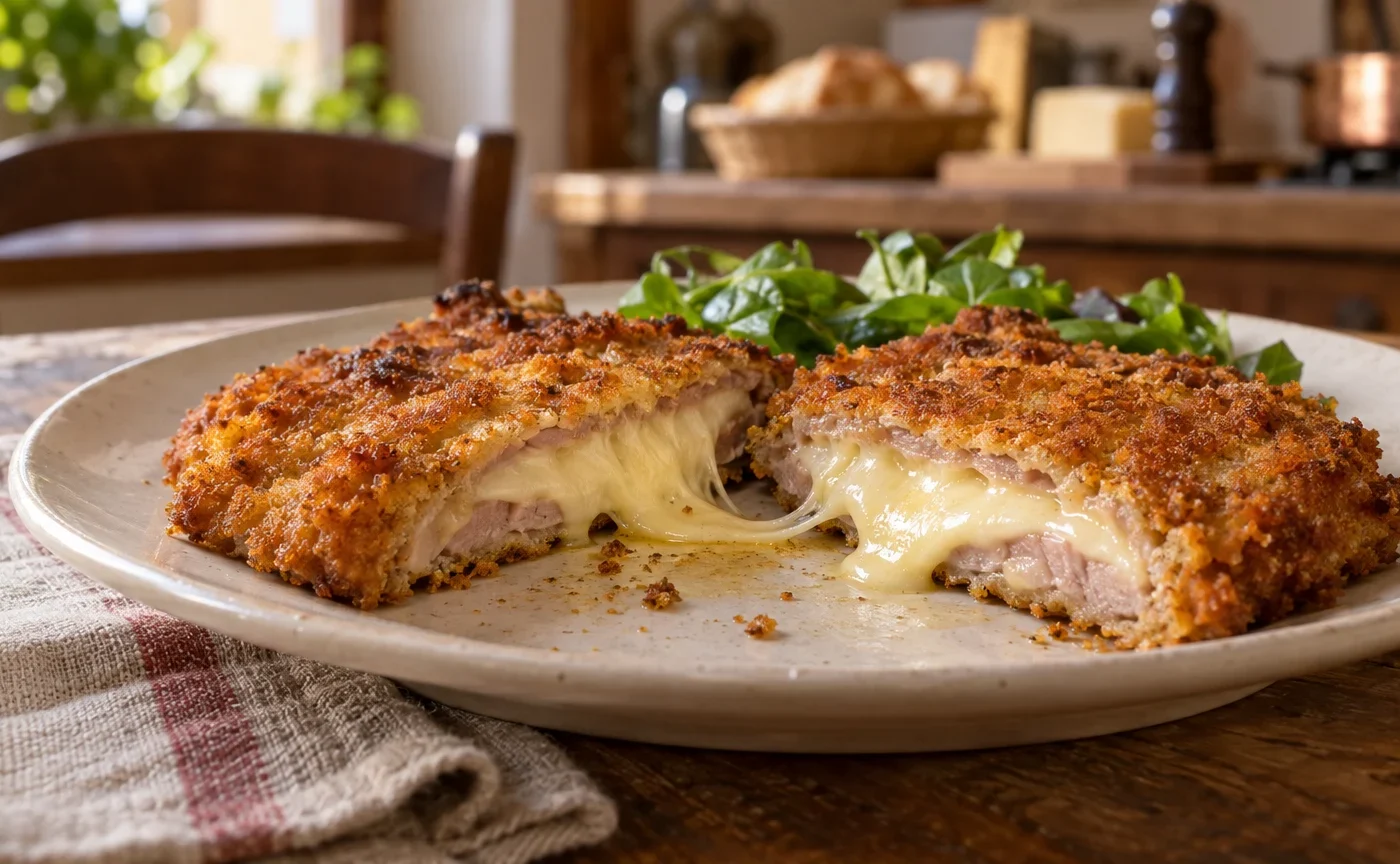 Costolette alla valdostana impanate e dorate con ripieno di Fontina filante