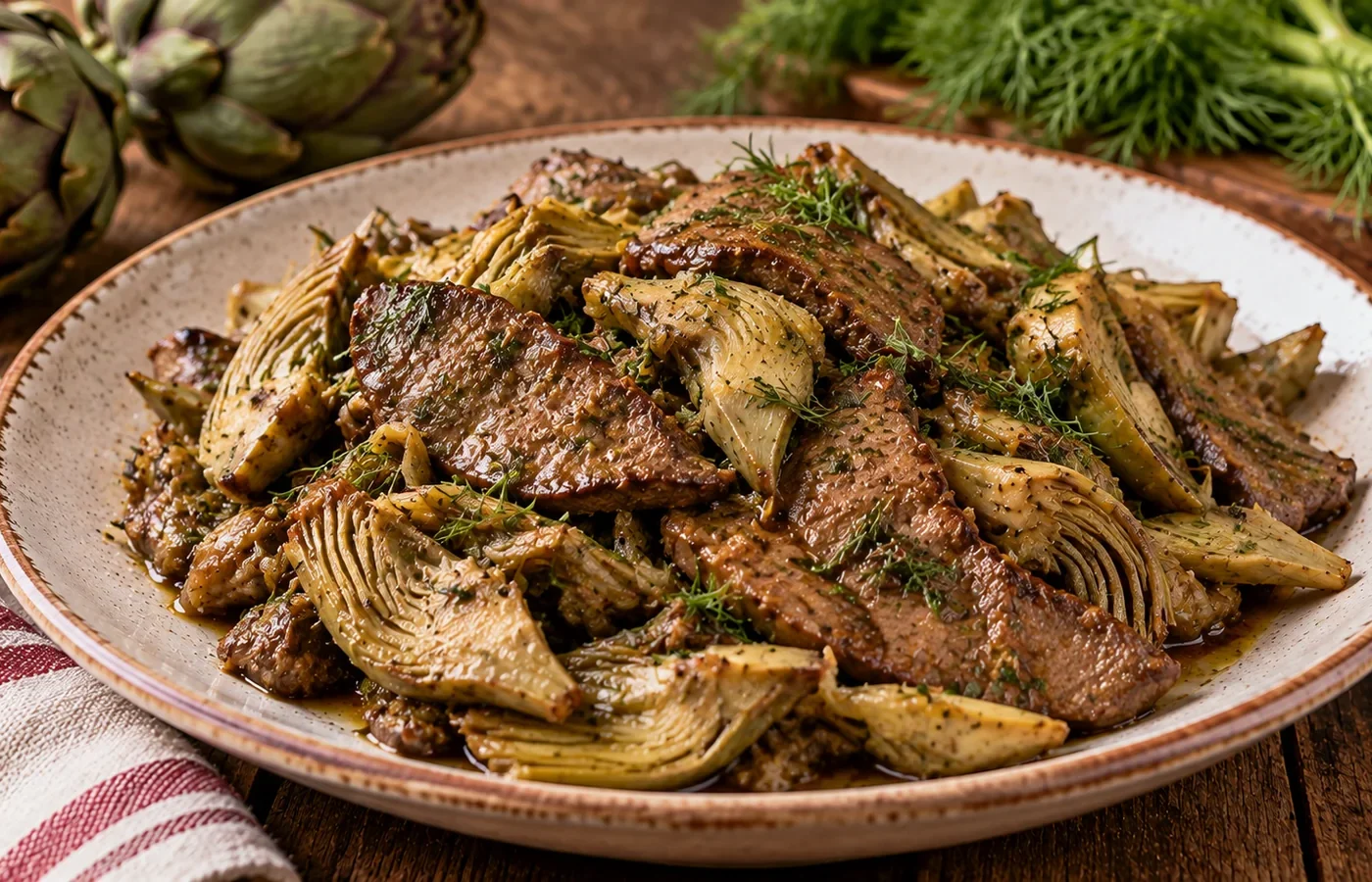 Fegato con carciofi e finocchietto selvatico alla romana
