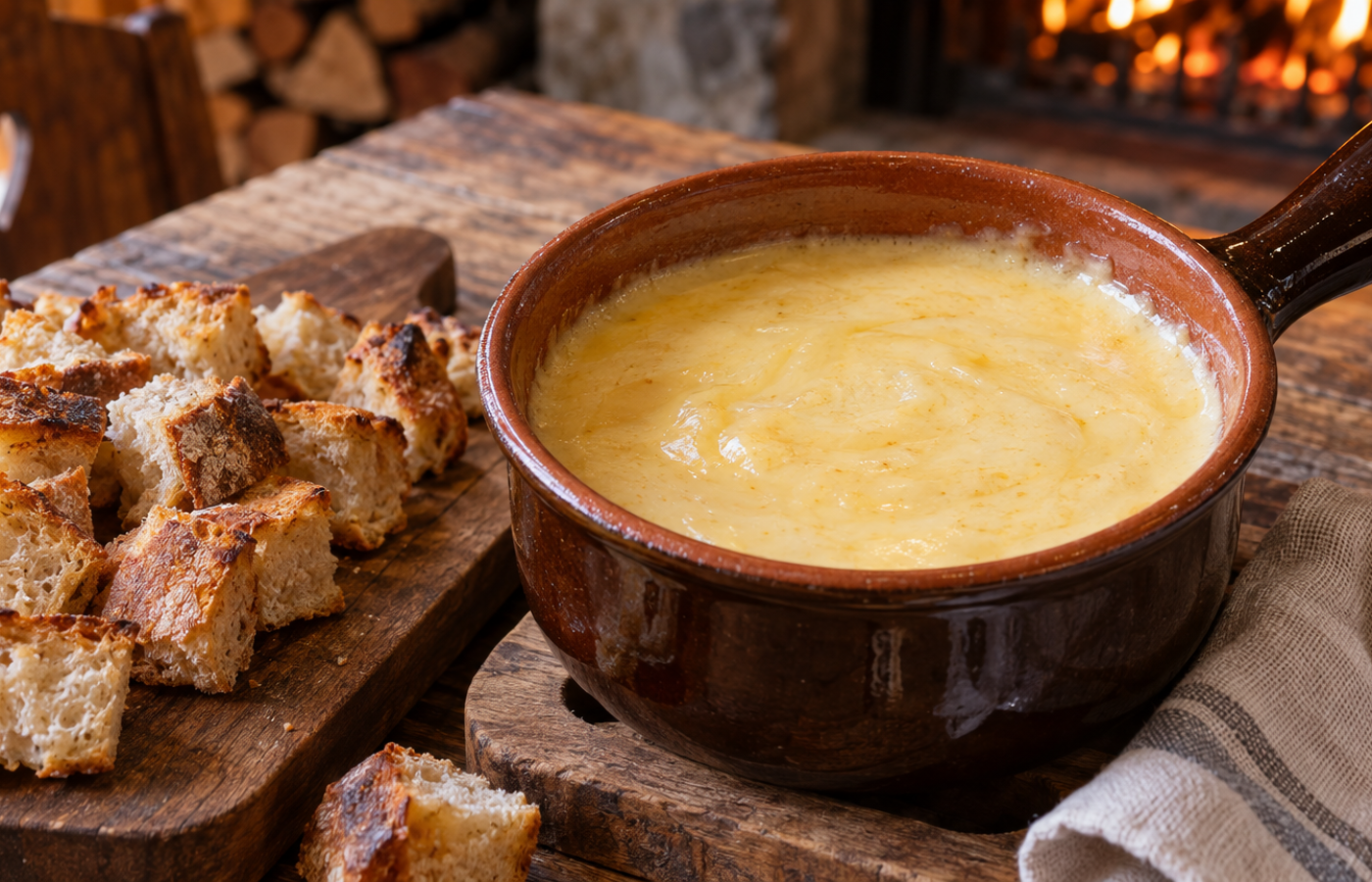 Fonduta valdostana cremosa con crostini di pane rustico
