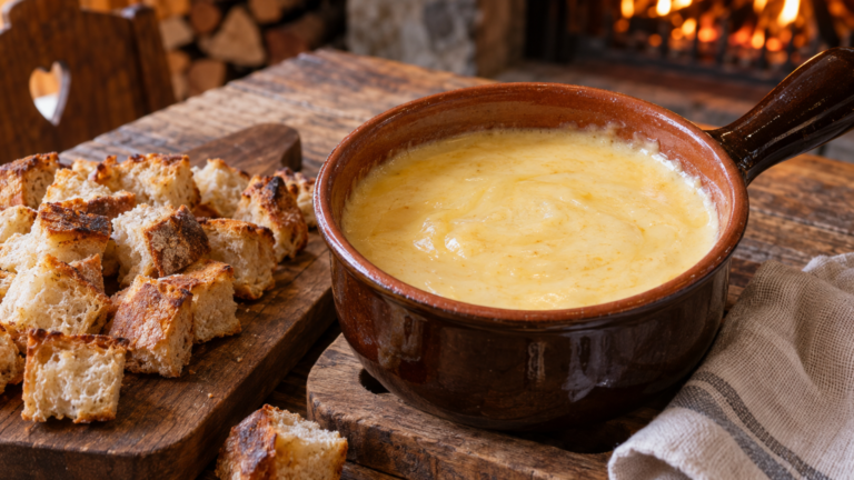 Fonduta valdostana cremosa con crostini di pane rustico