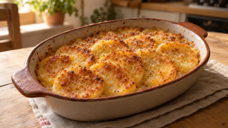 Gnocchi alla romana gratinati in una pirofila con crosticina dorata di Parmigiano