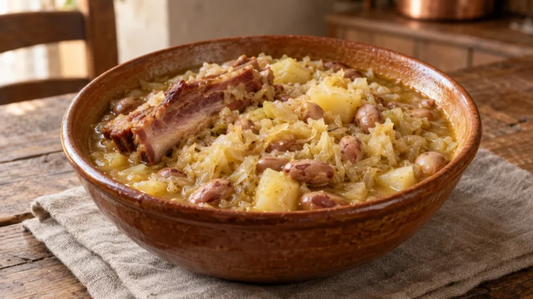 Jota friulana con crauti, fagioli, patate e costine affumicate servita calda
