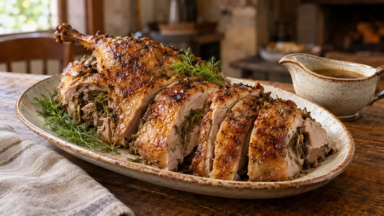 Oca in porchetta umbra arrosto con finocchietto selvatico in teglia