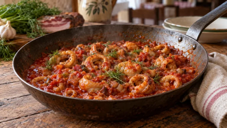 Pajata in padella con sugo di pomodoro e finocchietto selvatico