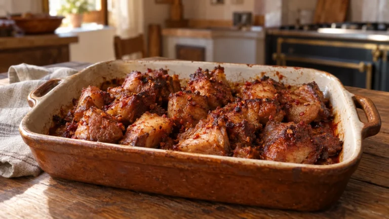 Pampanella molisana al forno con carne di maiale al peperoncino in teglia rustica