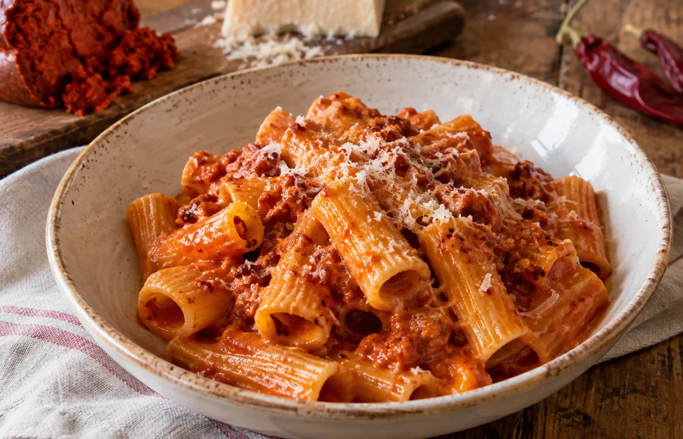 Pasta con ’nduja calabrese: ricetta cremosa e piccante