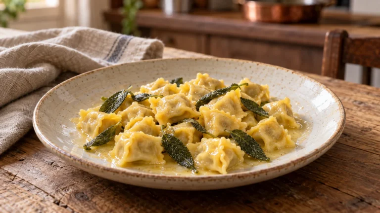 Ravioli del plin piemontesi conditi con burro fuso e salvia