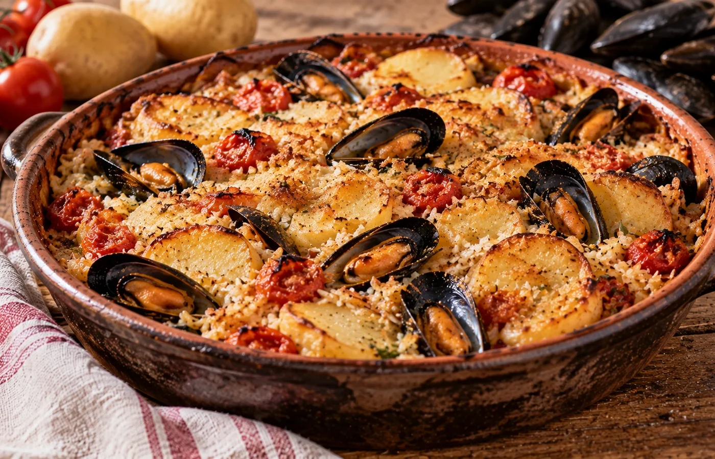 Riso, patate e cozze: Tiella barese tradizionale