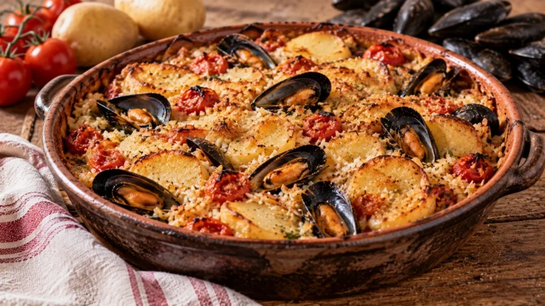 Riso, patate e cozze: Tiella barese tradizionale