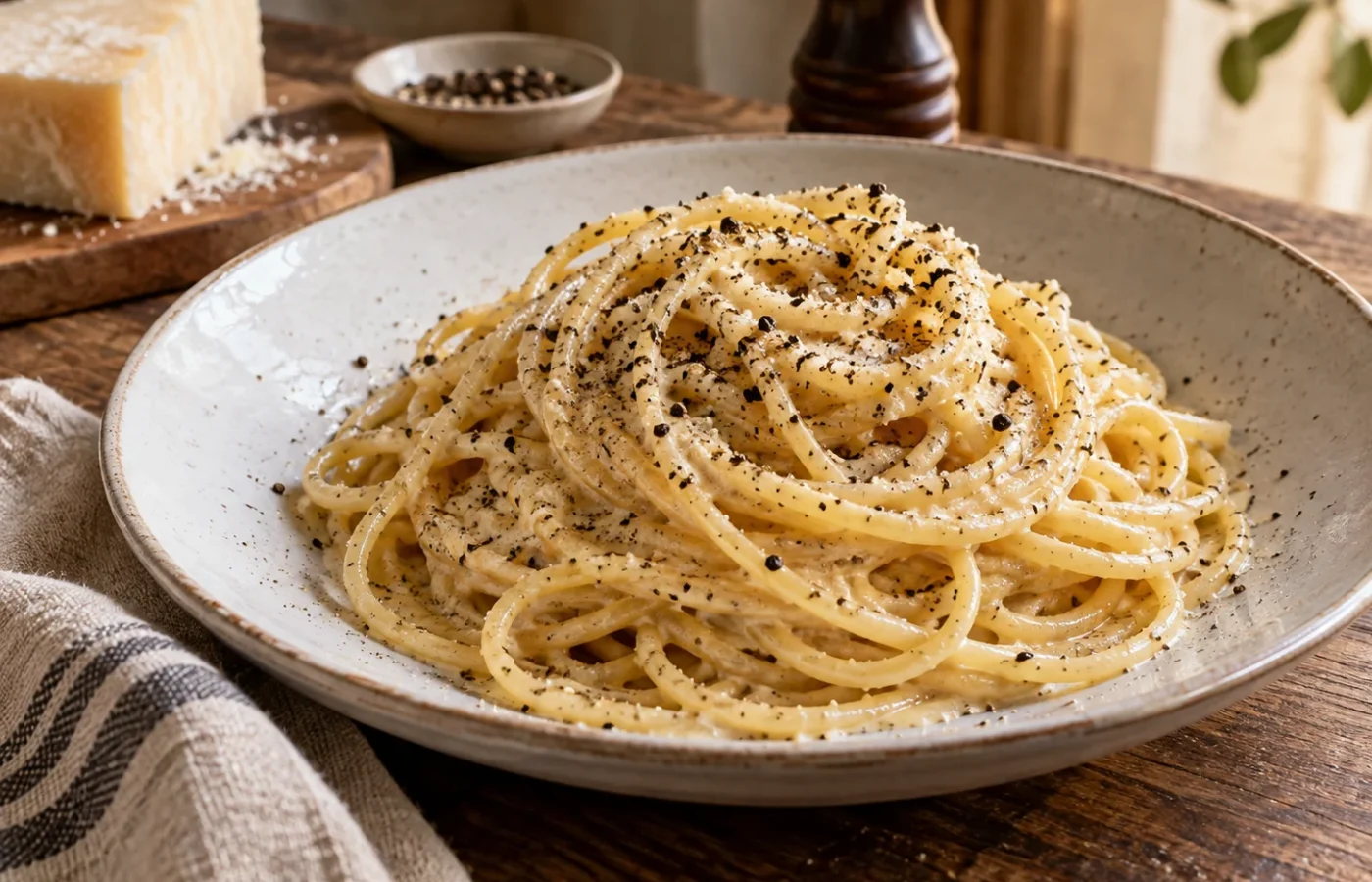 Spaghetti cacio e pepe tradizionali: ricetta romana cremosa senza panna