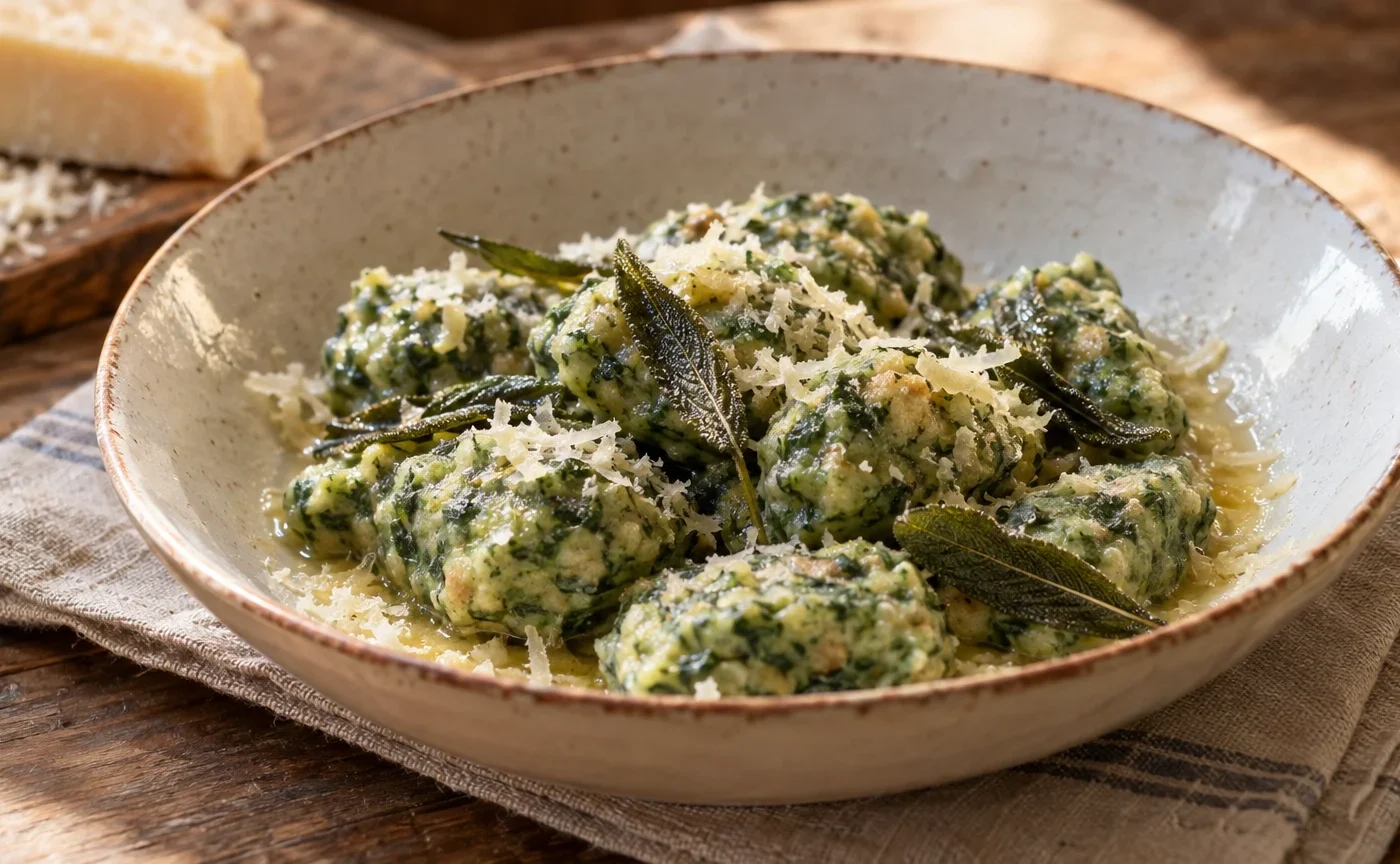Strangolapreti trentini con burro fuso, salvia e formaggio grattugiato