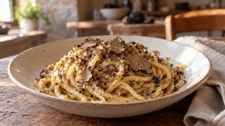 Piatto di strangozzi al tartufo nero fresco grattugiato