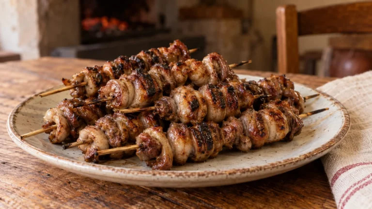 Torcinelli molisani appena cotti alla brace su un piatto rustico