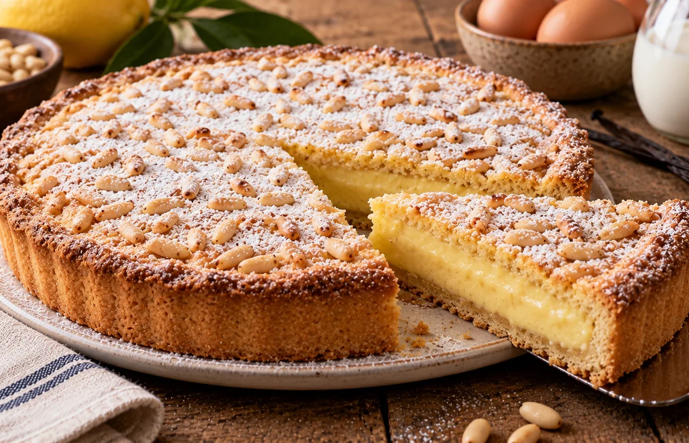 Torta della nonna: ricetta tradizionale con crema e pinoli