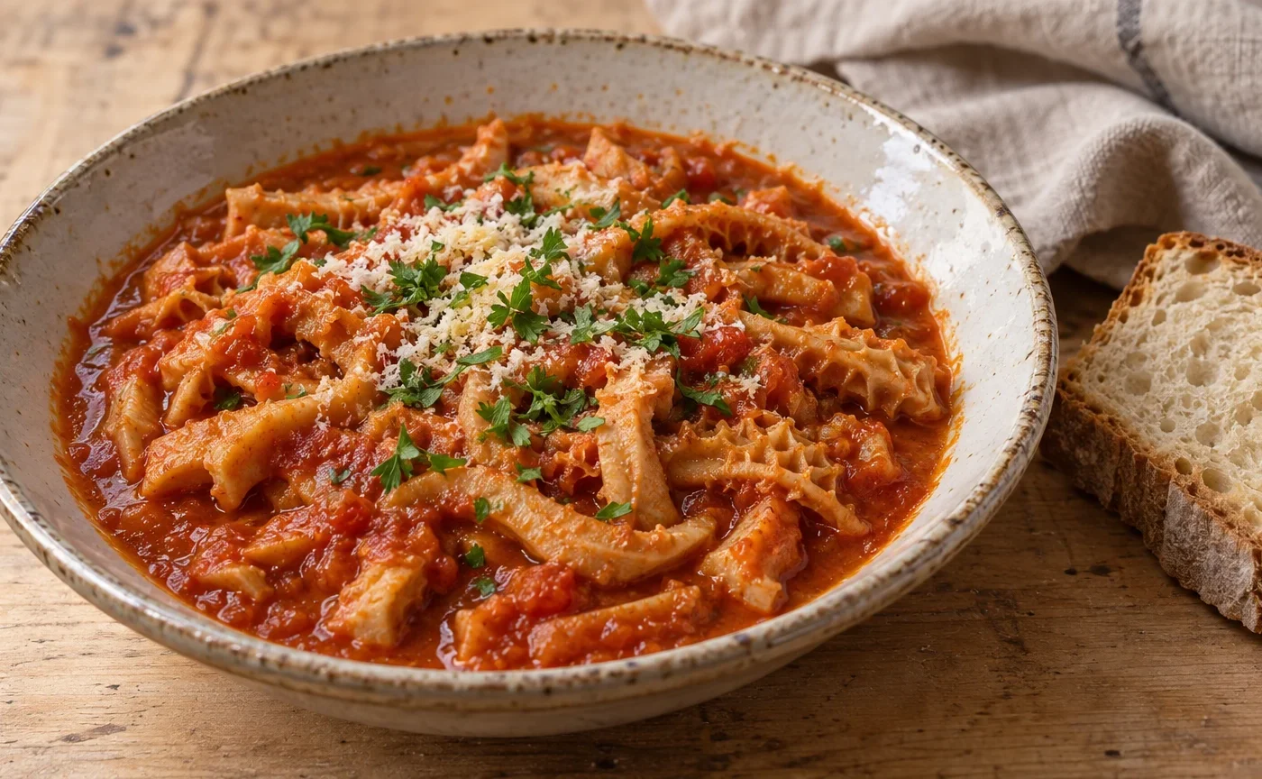 Piatto di trippa alla fiorentina al pomodoro con Parmigiano Reggiano grattugiato
