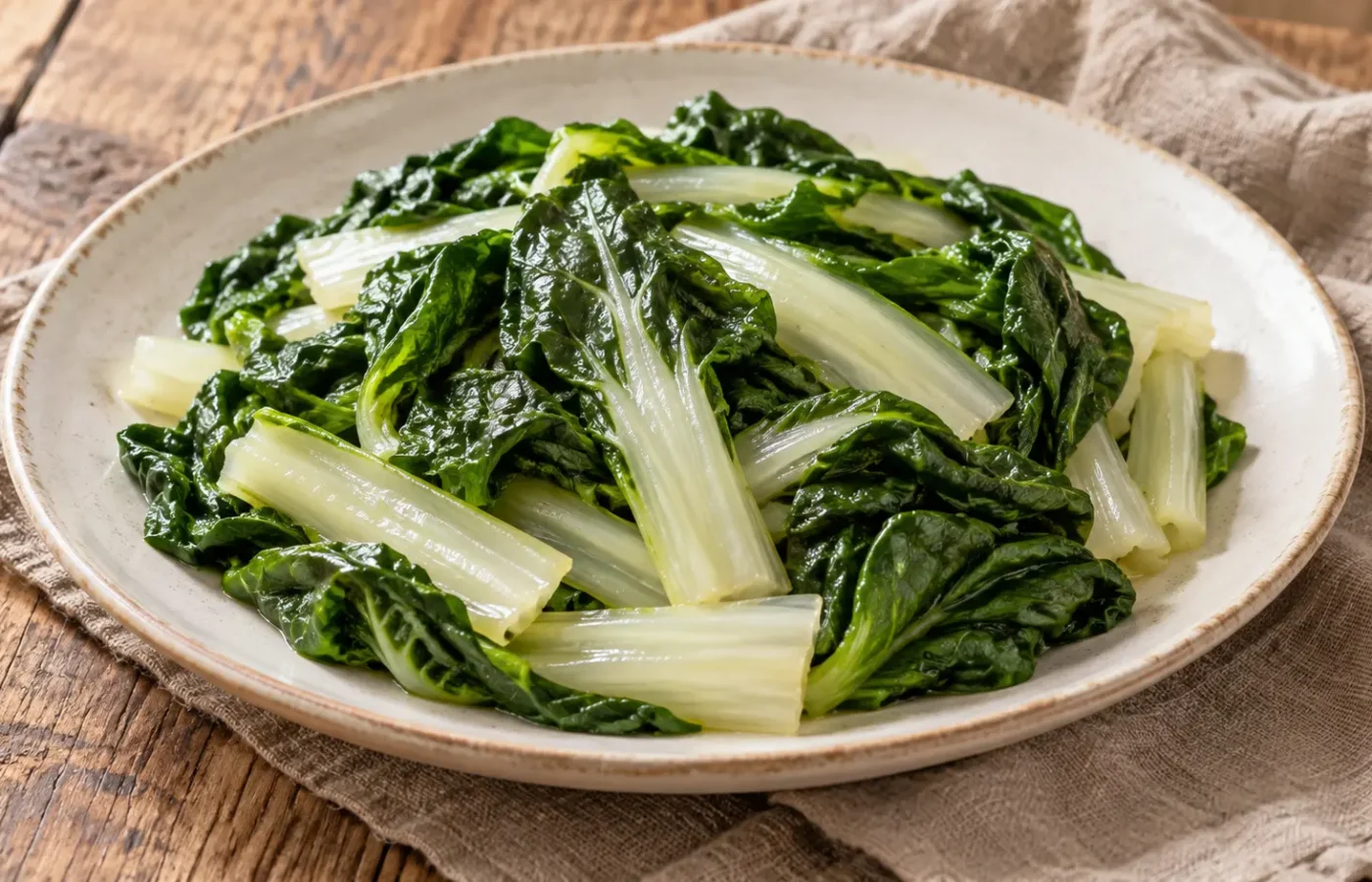 bietole cotte al vapore con foglie verdi e coste bianche, senza ingredienti aggiunti