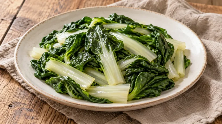 bietole cotte al vapore con foglie verdi e coste bianche, senza ingredienti aggiunti