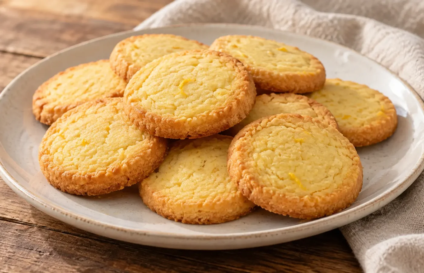 biscotti tondi al limone di pasta frolla dorata senza glassa