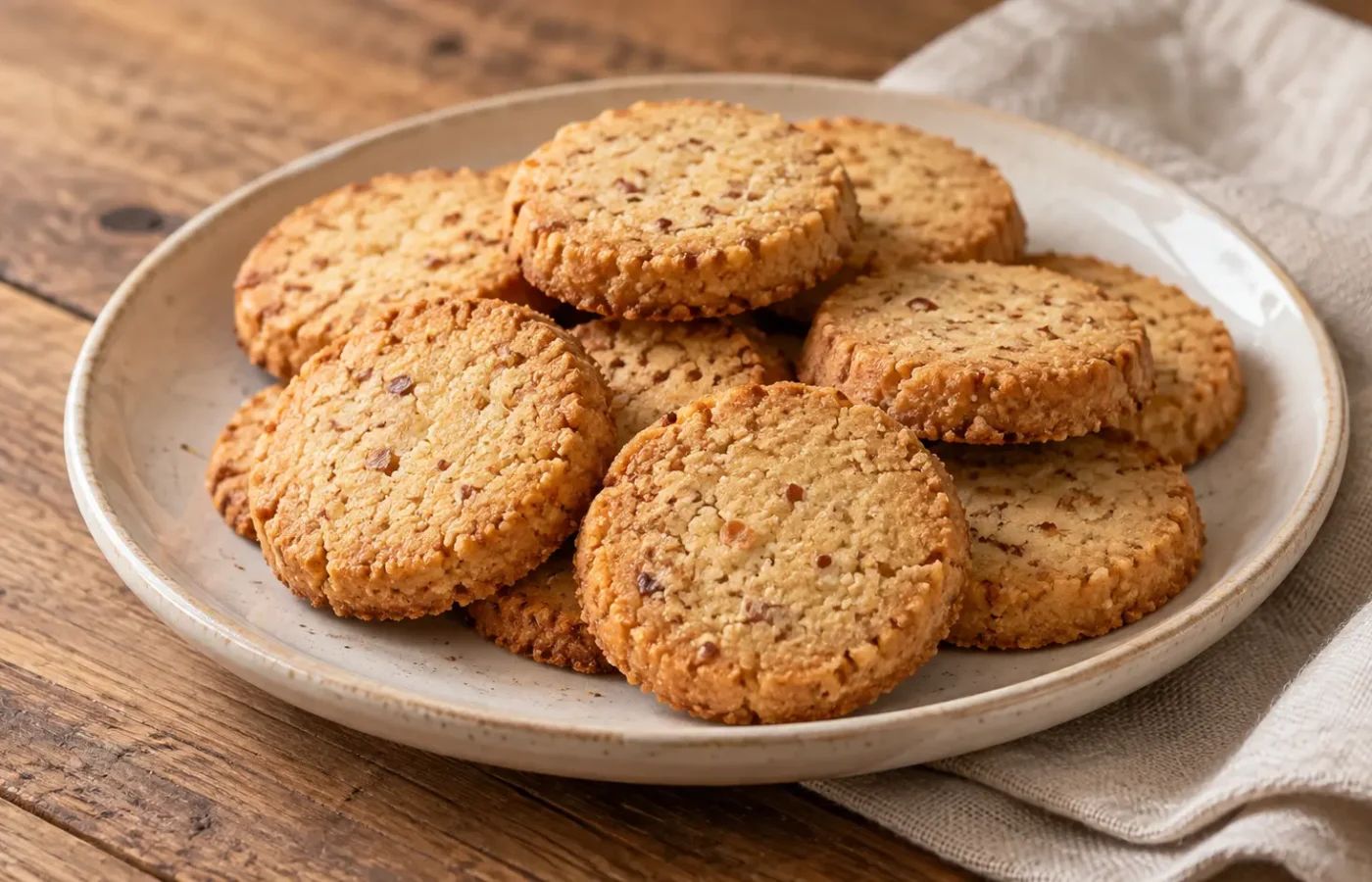 biscotti tondi alle nocciole color dorato con granulosità fine, senza glassa