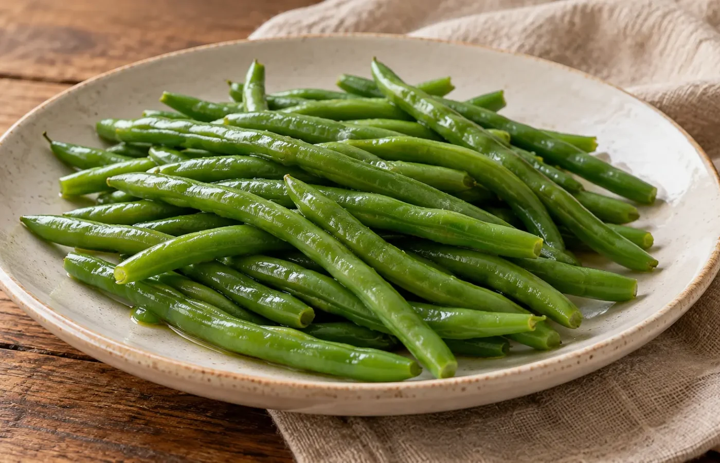 fagiolini verdi interi al vapore, con poco olio senza guarnizioni