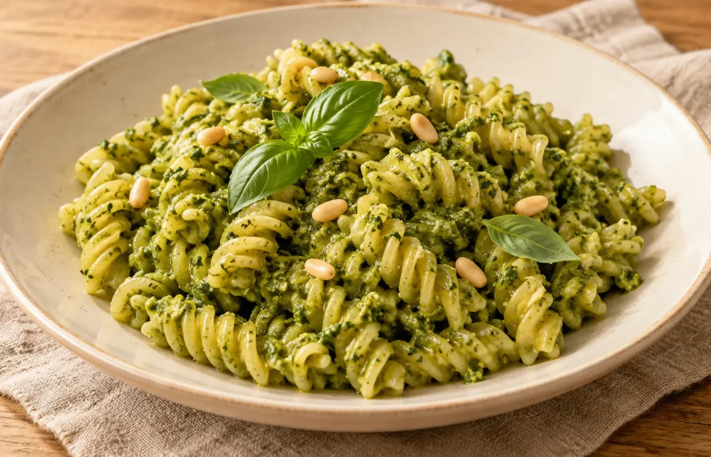 Fusilli con pesto verde di basilico
