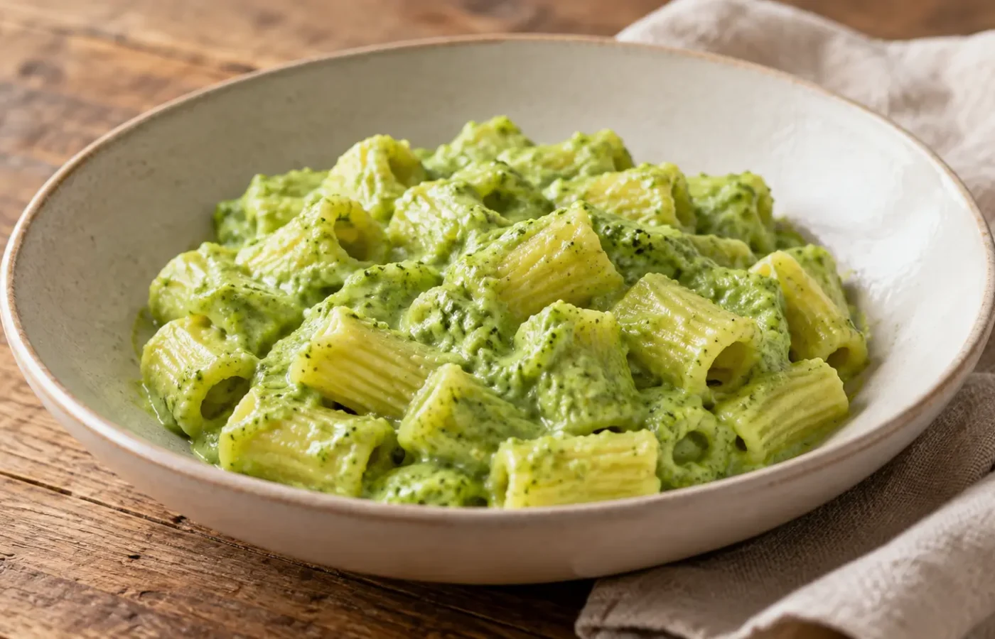 pasta corta con crema verde di broccoli senza guarnizioni