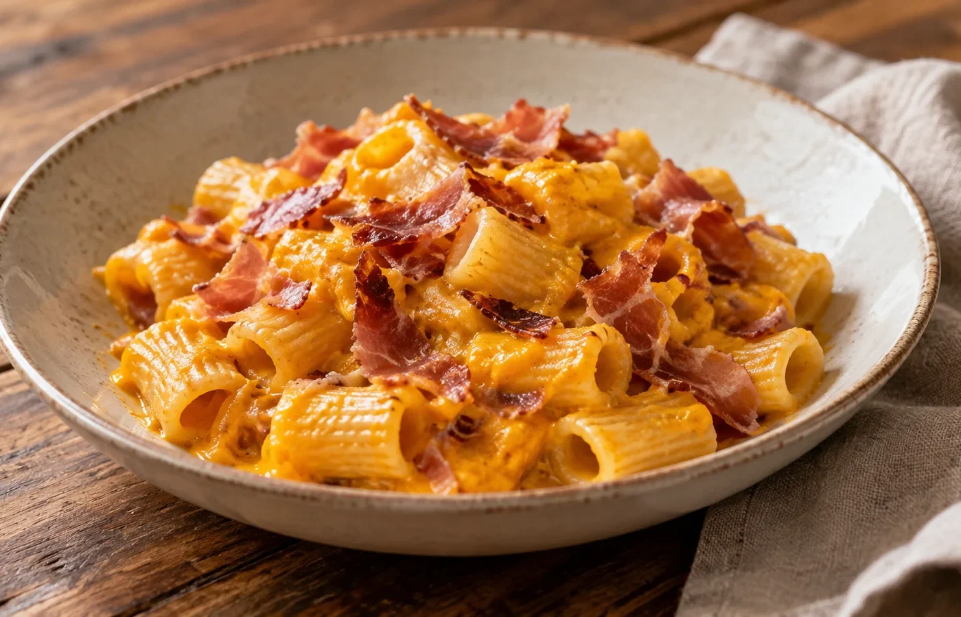 Pasta con crema di zucca e speck Bimby