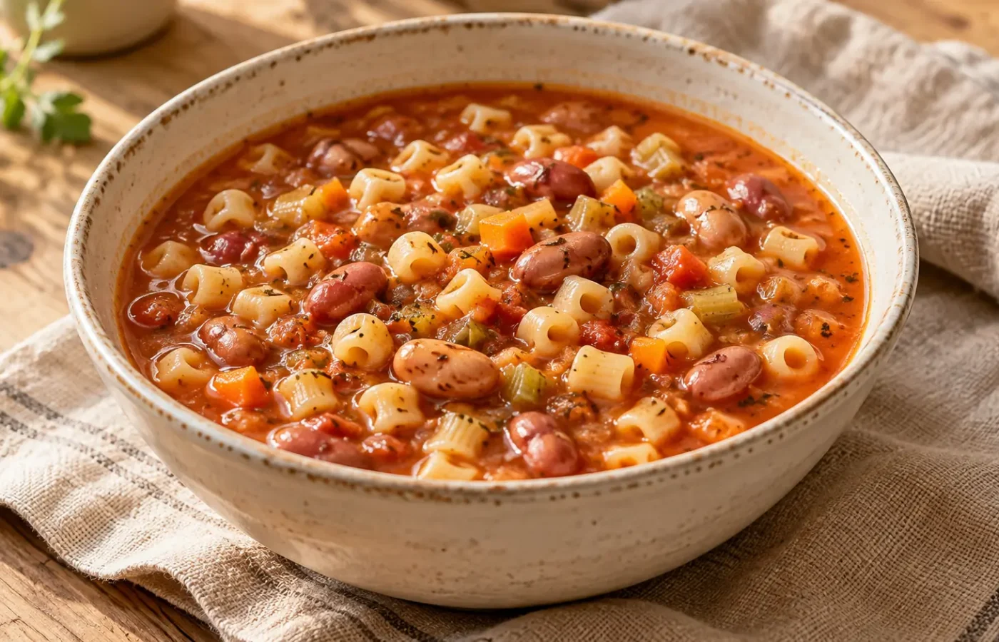 Ditalini in zuppa cremosa di fagioli borlotti con pomodoro