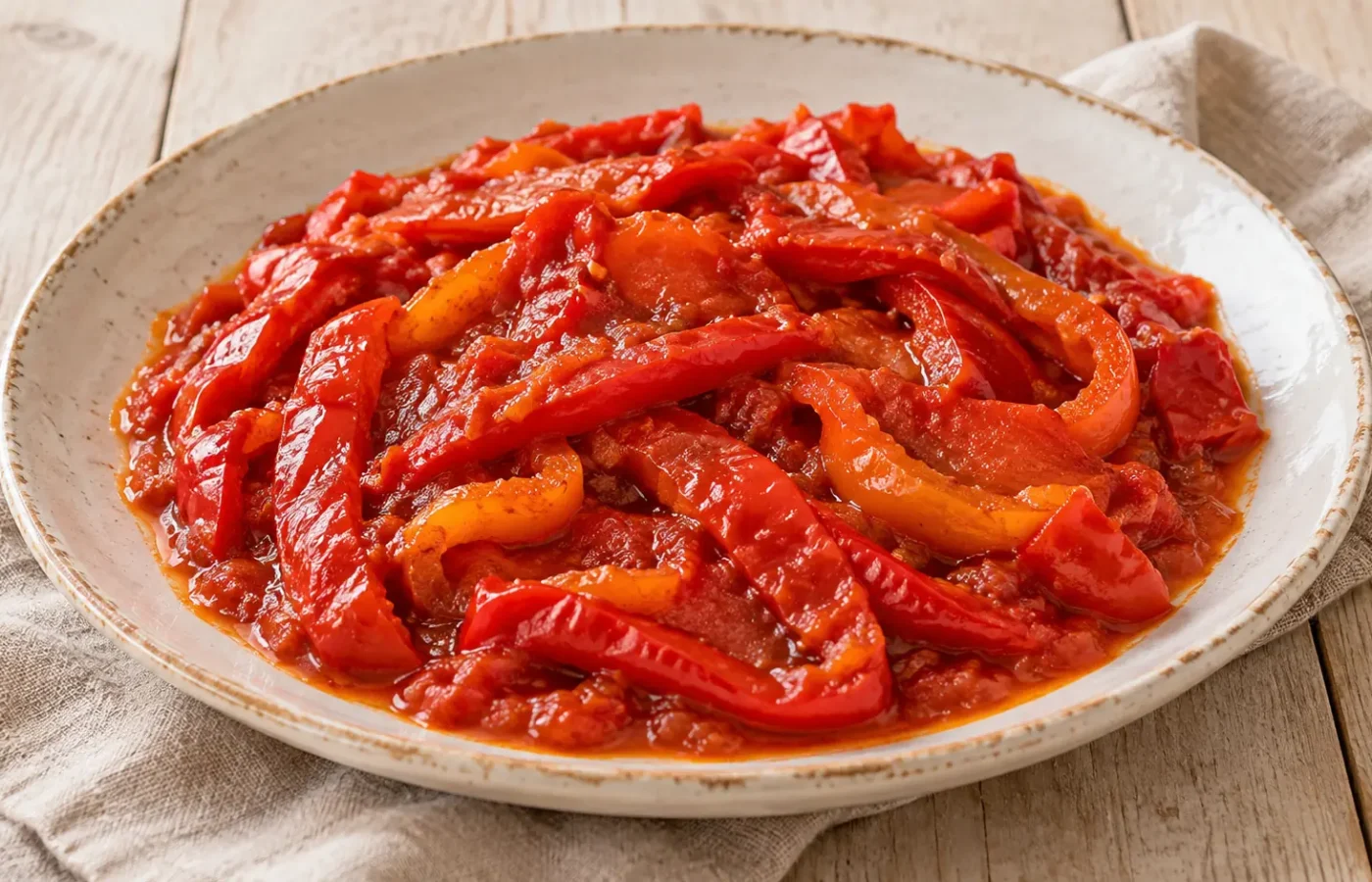 Peperoni cotti in salsa rossa di pomodoro