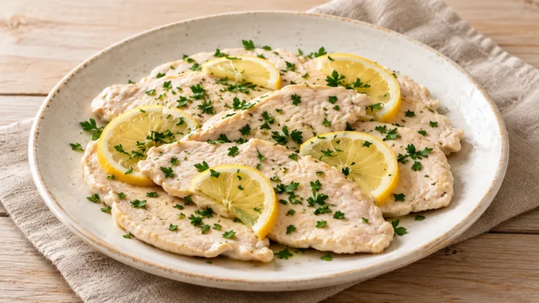 Fettine di pollo chiare cotte al vapore con limone e prezzemolo