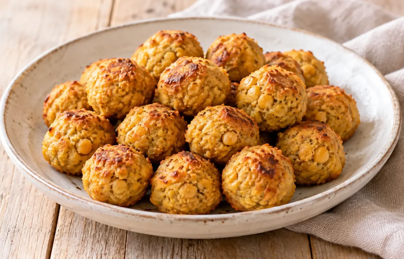 Piccole polpette rotonde dorate di ceci cotte al forno