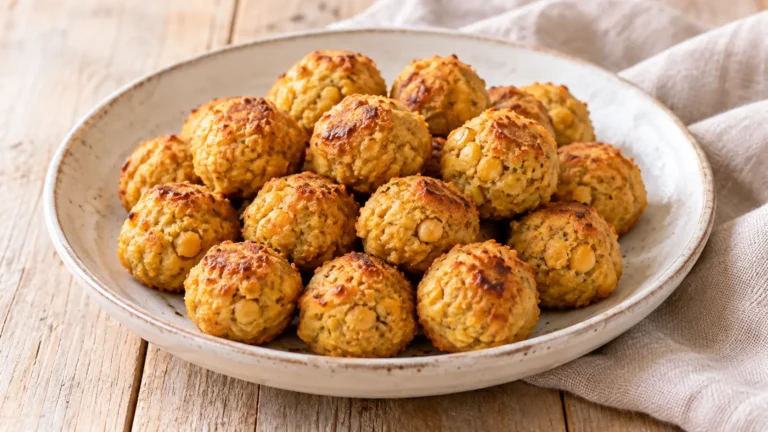 Piccole polpette rotonde dorate di ceci cotte al forno