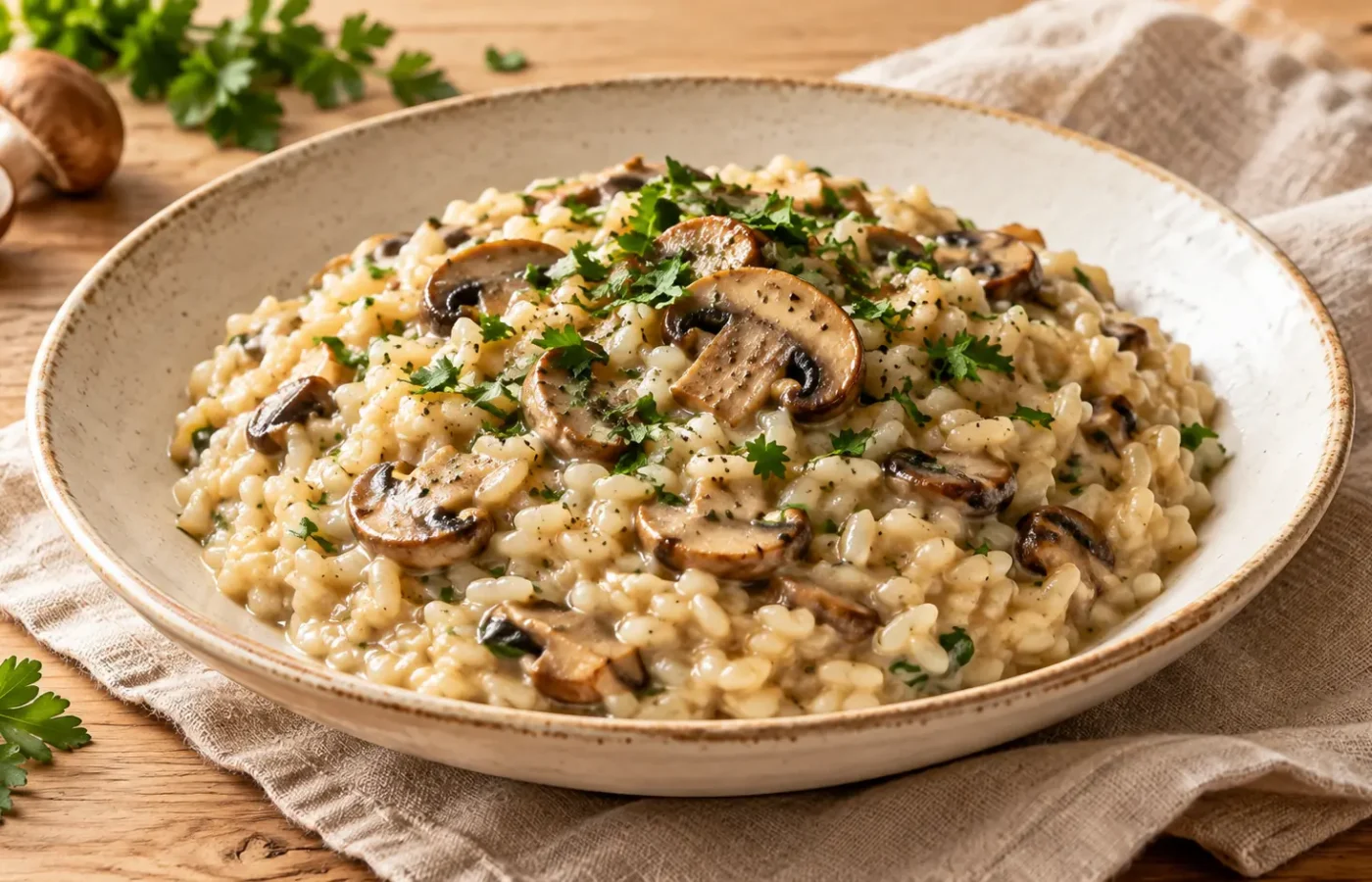 Risotto ai funghi preparato e pronto da servire
