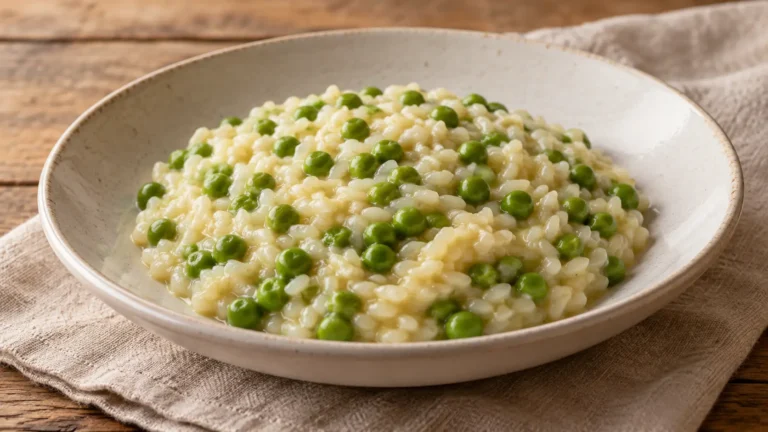 risotto morbido con piselli verdi interi