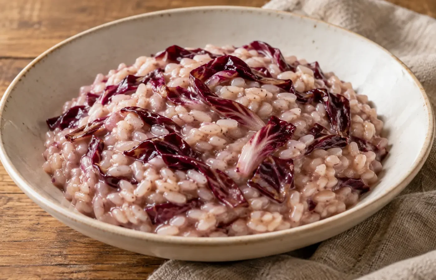 risotto cremoso con striscioline di radicchio rosso cotto