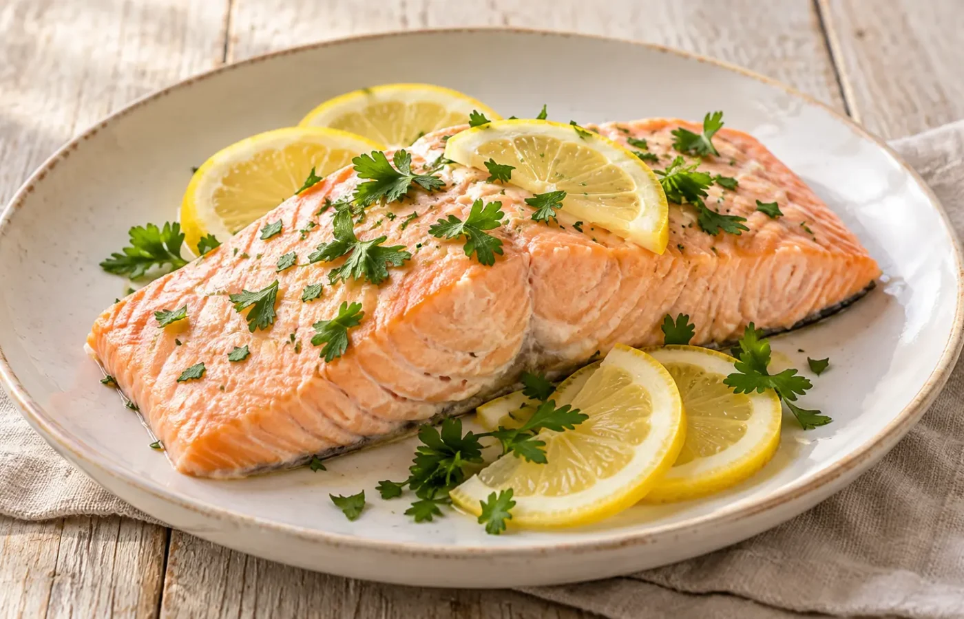 Salmone rosa cotto al vapore con limone e prezzemolo