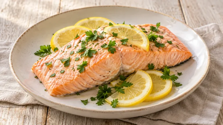 Salmone rosa cotto al vapore con limone e prezzemolo