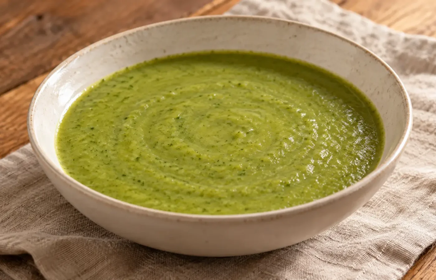 vellutata liscia verde di broccoli senza panna o guarnizioni