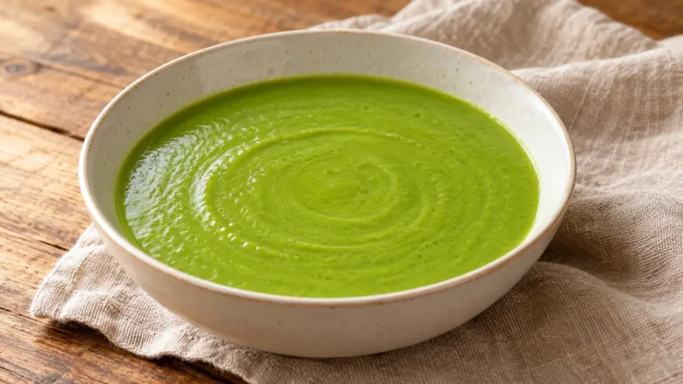 vellutata verde brillante di piselli, liscia senza guarnizioni